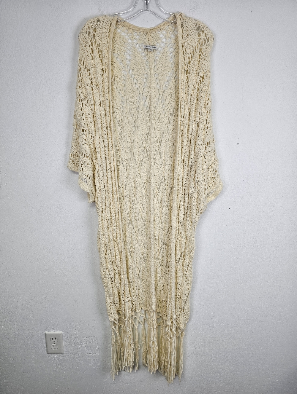 American Eagle Outtfitter Boho Hippie Crochet Open Long Cardigan Fringes L/XL